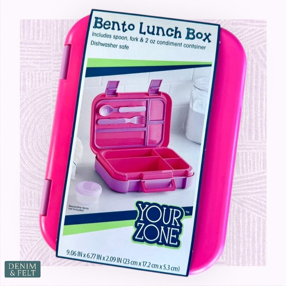 Your Zone Bento Lunch Box Pink Purple with Utensils & Condiment Container NEW